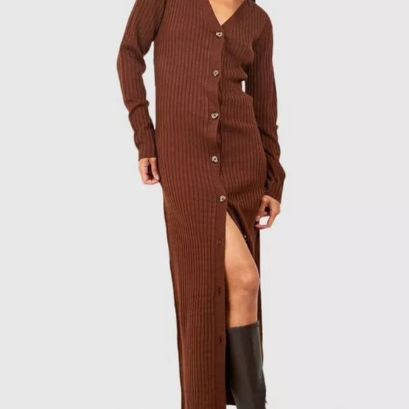BNWT Forever 21 Chocolate Long Knitted Button Up Maxi Sweater Cardigan Dress - Picture 7 of 10